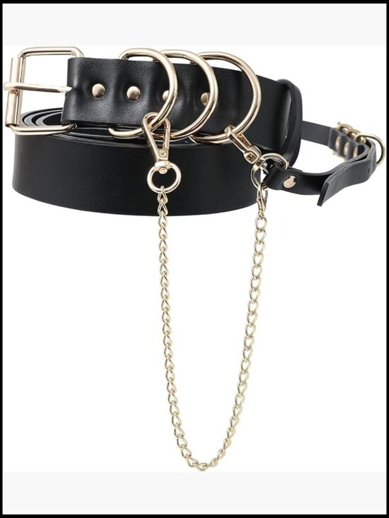 Women\'s Faux Leather Waist Belt - Adjustable Punk Classic Style with Metal